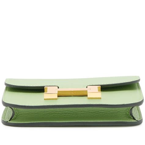 Hermès Vert Criquet Evercolor Constance Slim Wallet Gold